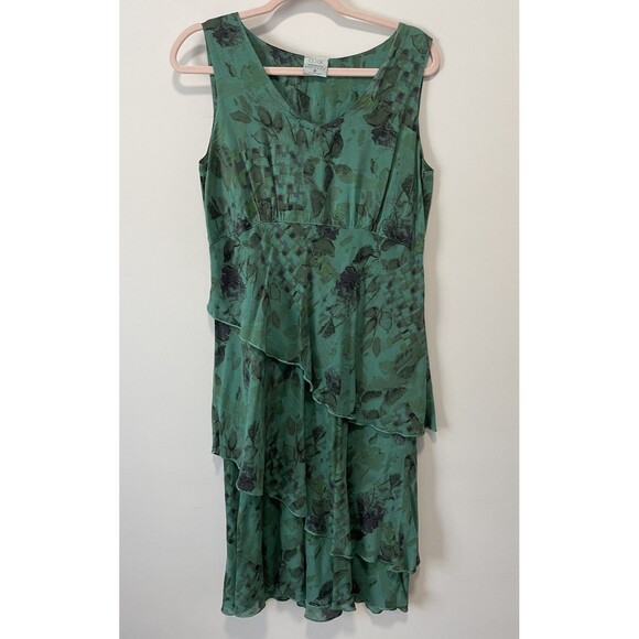 Click by Color Me Cotton Layered Green Floral Cupro Rayon Midi Dress SZ M Tiered - Picture 1 of 7